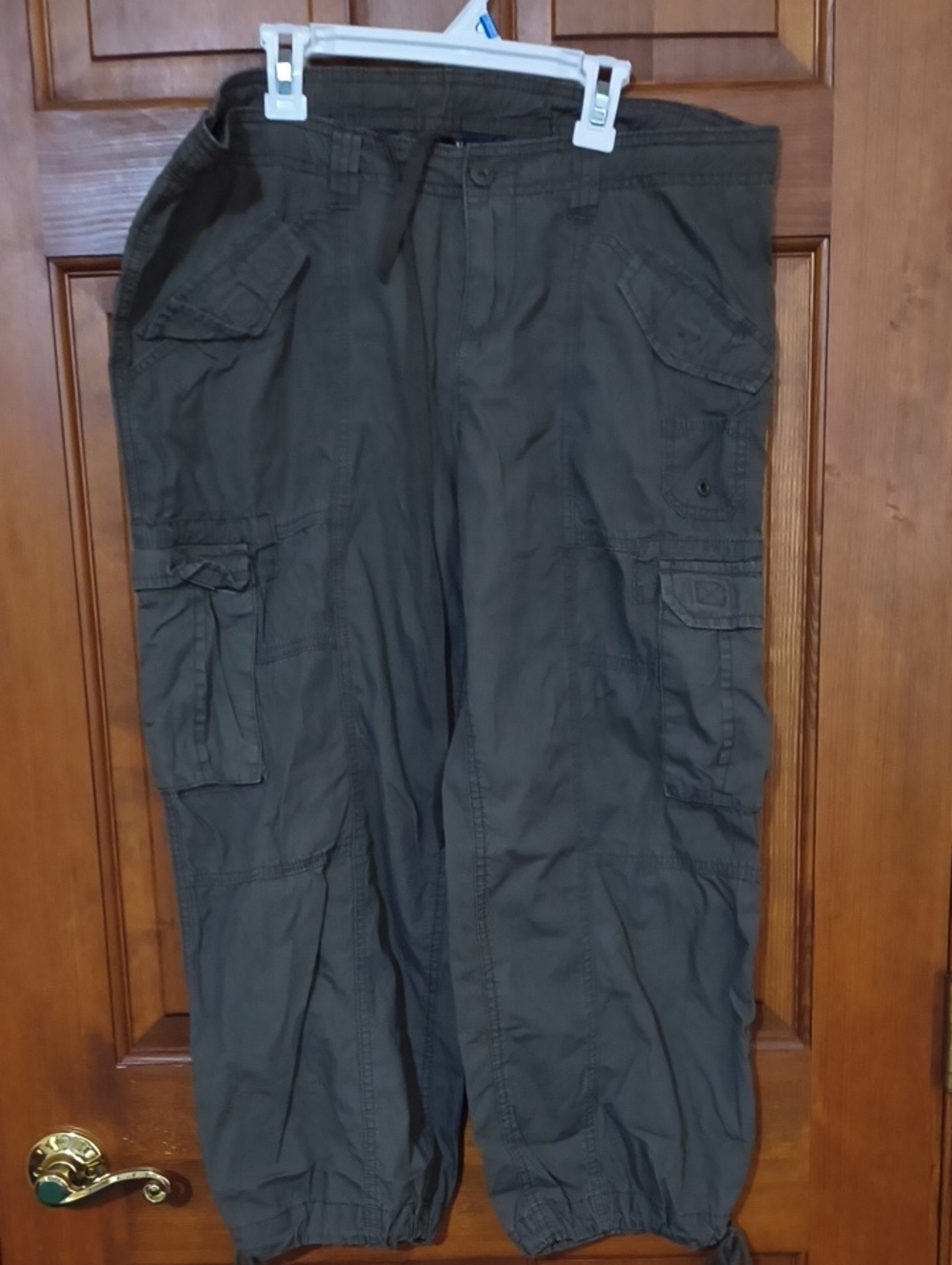 Norma Kamali Olive Cargo Pants with Drawstring Cuffs